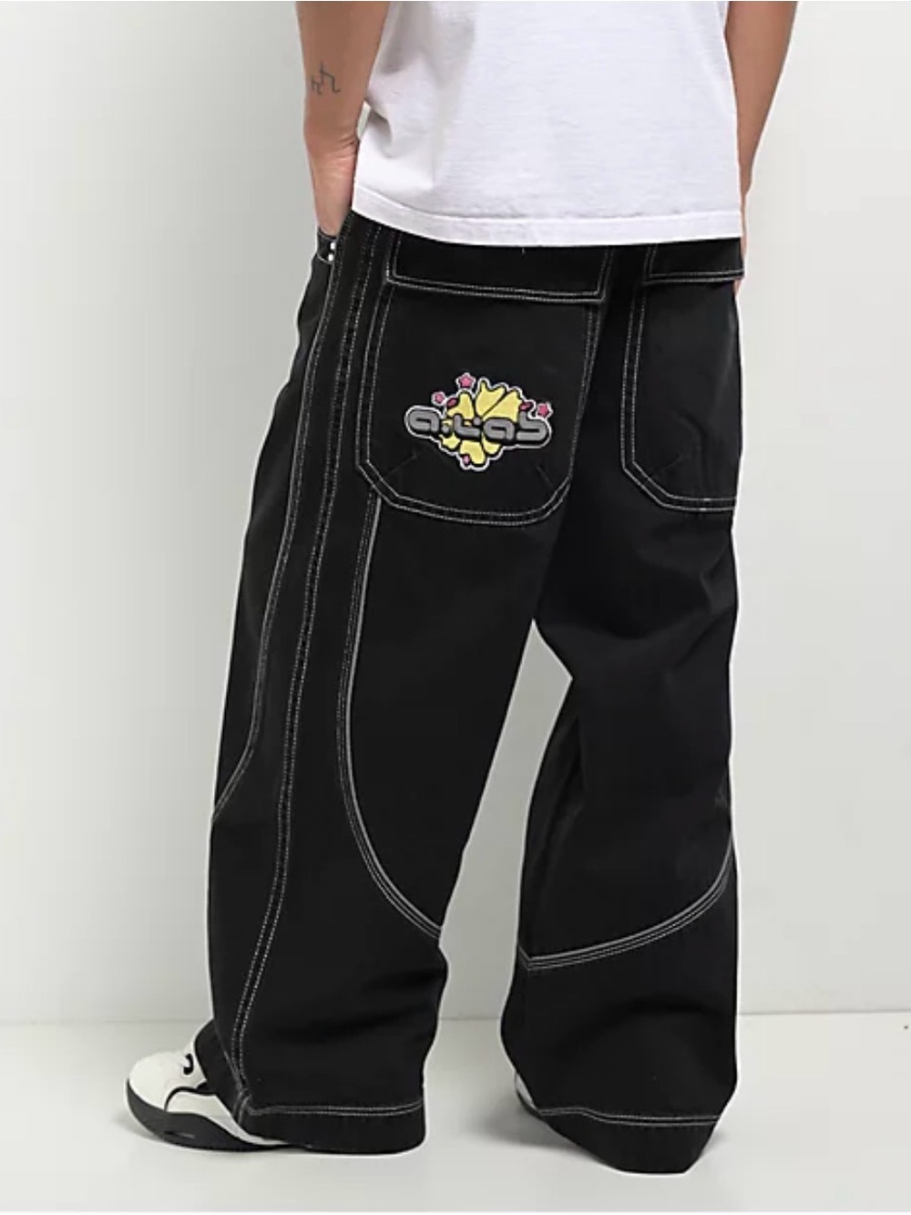 A.Lab Black Wide-Leg Jeans 30 Black Mega Piping